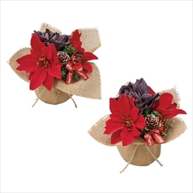 2個 ポインセチア造花ジュートラップ高さ15cm