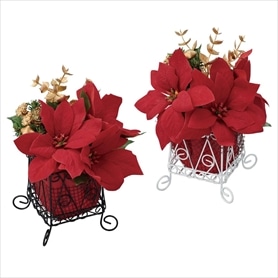 2個 ポインセチア造花 キューブポット高さ18cm