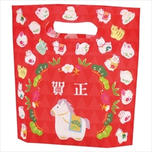 【20枚】不織布小判抜きギフトバッグ 干支ウマ柄