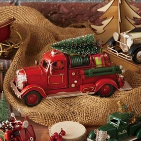 ブリキクリスマスカー 消防車 幅22.5cm