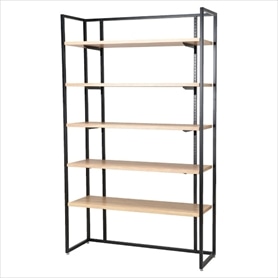 UR壁面オープンタイプ ブラック 幅120×高さ210cm 木棚(ラスティック柄)5枚セット