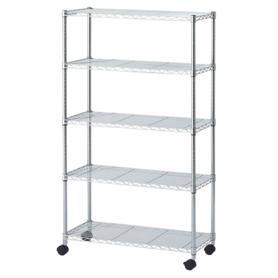 ワイヤーラック ローコスト 奥行35cm 高さ156cm 棚5段 キャスター付き 〔ストエキオリジナル〕