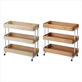 【什器セットまるごと購入】木製トレー棚付きワゴン WH 3段セット〔ストエキオリジナル〕