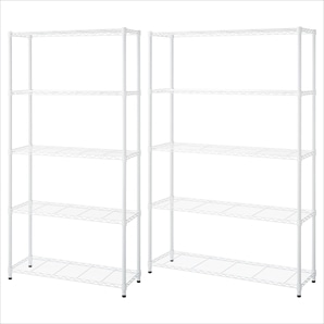 軽量用ワイヤーラック 奥行35cm アジャスタータイプ ホワイト 高さ181cm 5段〔ストエキオリジナル〕