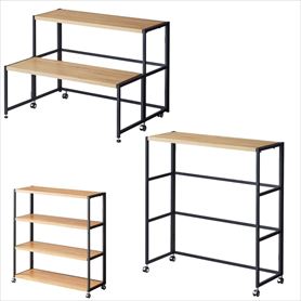 ひな壇シェルフ ブラック脚 ラスティック柄天板〔ストエキオリジナル〕