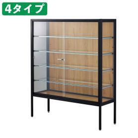 ラテラルショーケースブラック 幅120×高さ150cm パネル:ラスティック柄 ガラス棚〔ストエキオリジナル〕