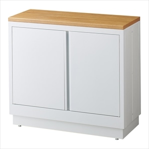 ファブルストレージBOXセット幅90cm×奥行40cm:ホワイト×ラスティック柄木製天板(強化コート紙木棚)〔ストエキオリジナル〕