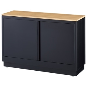 ファブルストレージBOXセット幅120cm×奥行40cm:ブラック×木目調スチール天板(18mm厚スチール棚)〔ストエキオリジナル〕