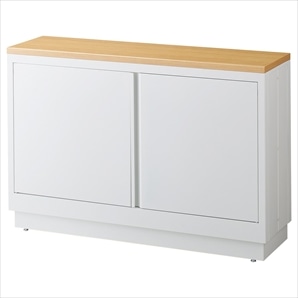 ファブルストレージBOXセット幅120cm×奥行35cm:ホワイト×エクリュ木製天板(強化コート紙木棚)〔ストエキオリジナル〕