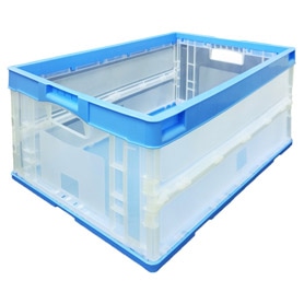 20個】扉付き折りたたみコンテナ 75L(透明)(ブルー): 店舗運営用品