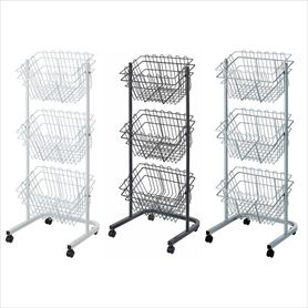 ネットカゴ3段スタンド〔ストエキオリジナル〕(ホワイト): 店舗什器