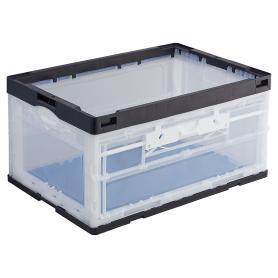 20個】扉付き折りたたみコンテナ 75L(透明)(ブルー): 店舗運営用品