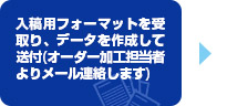 入稿用フォーマットを受取り、データを作成して送付（オーダー加工担当者よりメール連絡します）