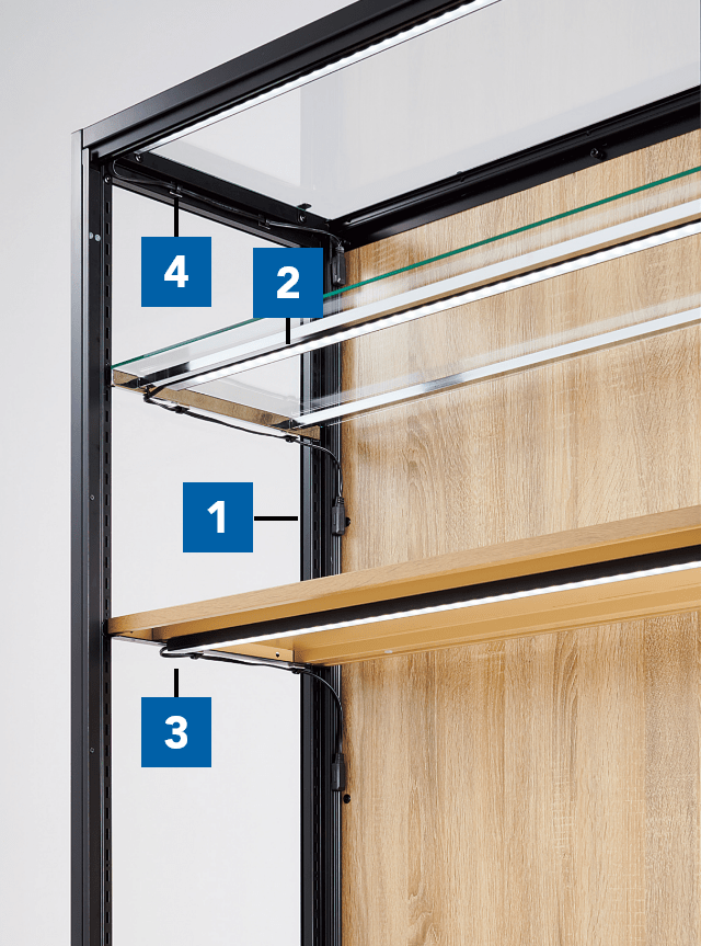 ラテラルショーケース ブラック 本体 幅120cm パネル：ラスティック柄